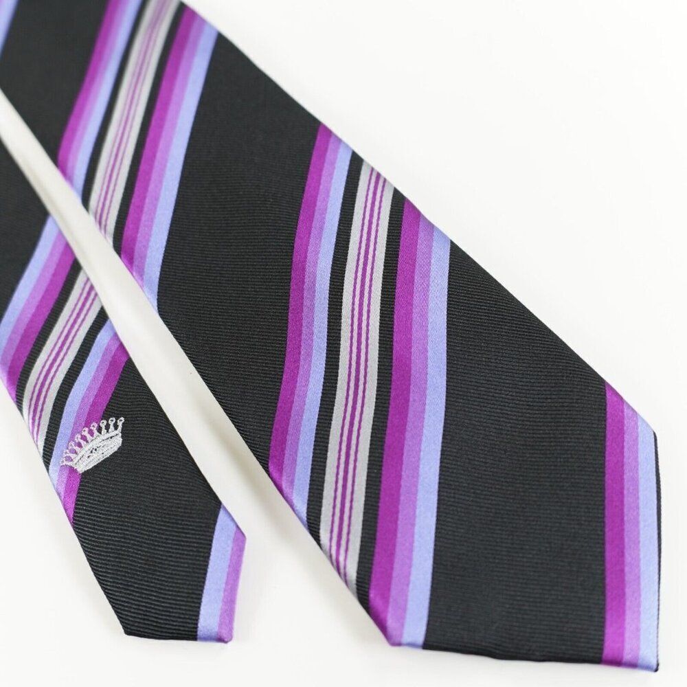 Countess Mara Black Purple Striped Woven Silk Tie
